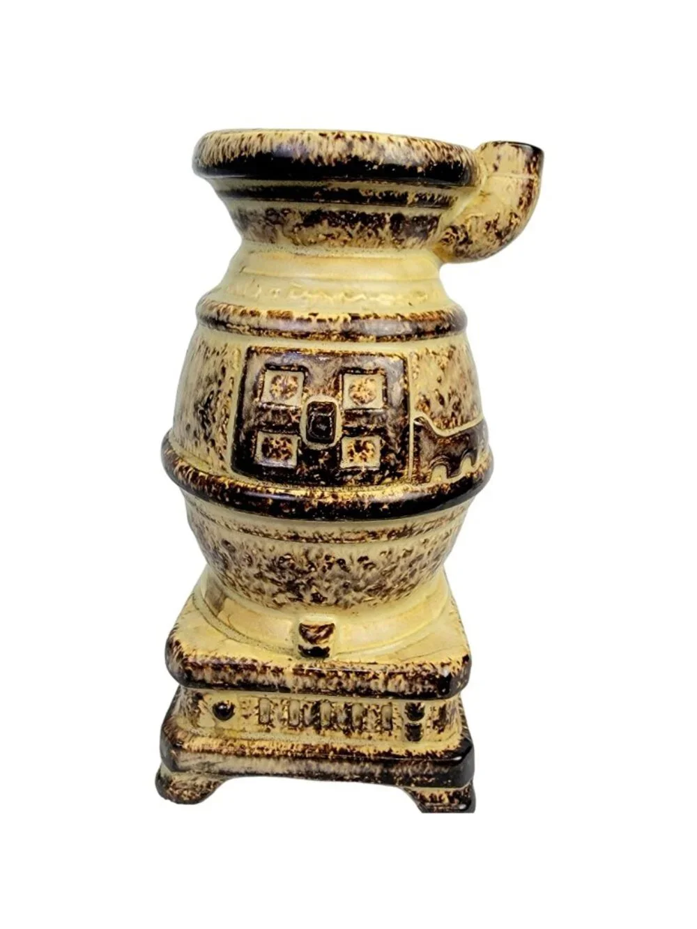 Vintage 80s Caffco Pot Belly Stove Ceramic Vase Bookshelf Brown Tan Rustic Retro - Picture 11 of 11